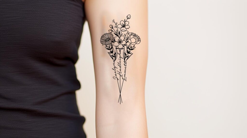 birth flower tattoo with names 