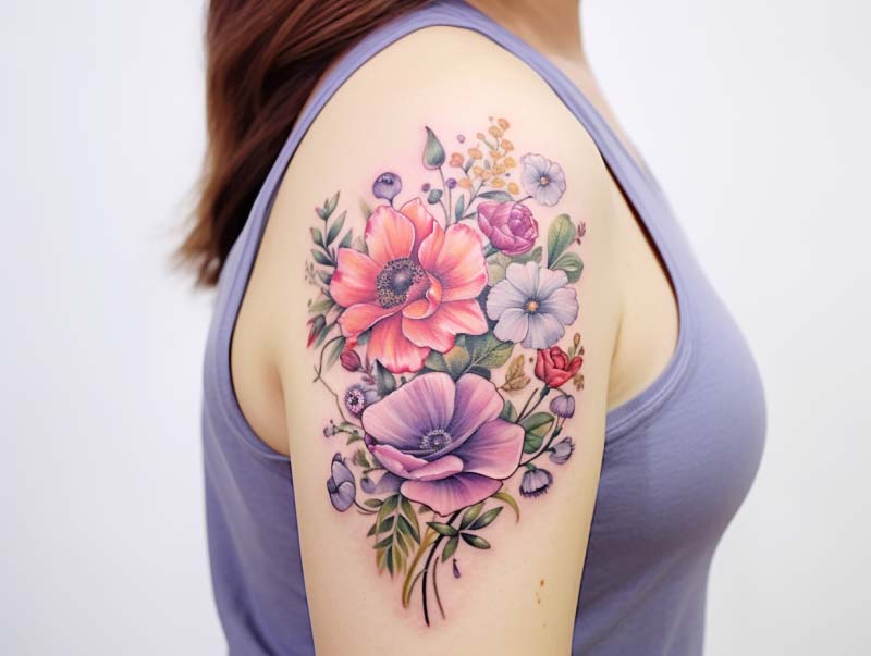 Birth Flower Bouquet Tattoo - Custom Birth Flower Tattoo Design Service