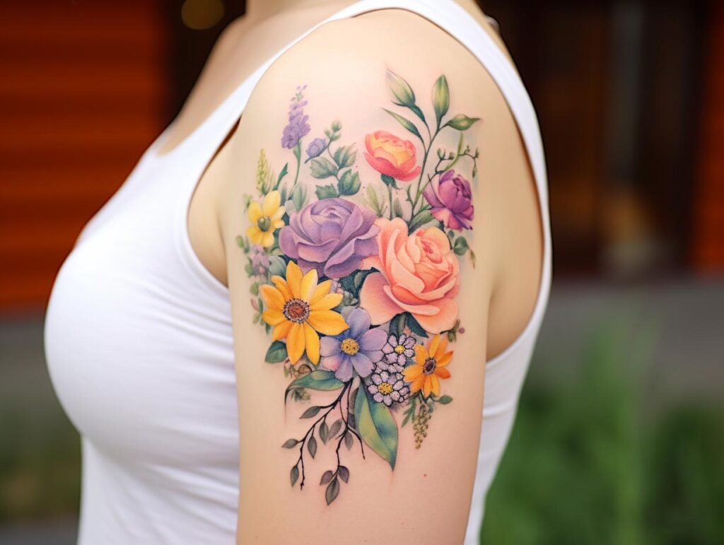 Family Birth Flower Bouquet Tattoo - Custom Birth Flower Tattoo Design ...