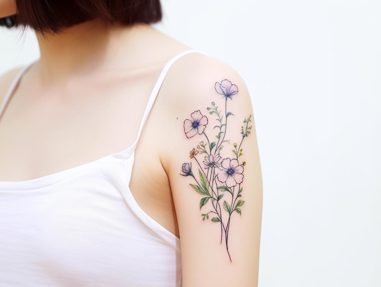 family birth flower tattoo 