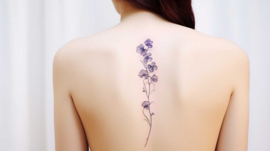 Violet Flower Tattoo with Birth Month - February