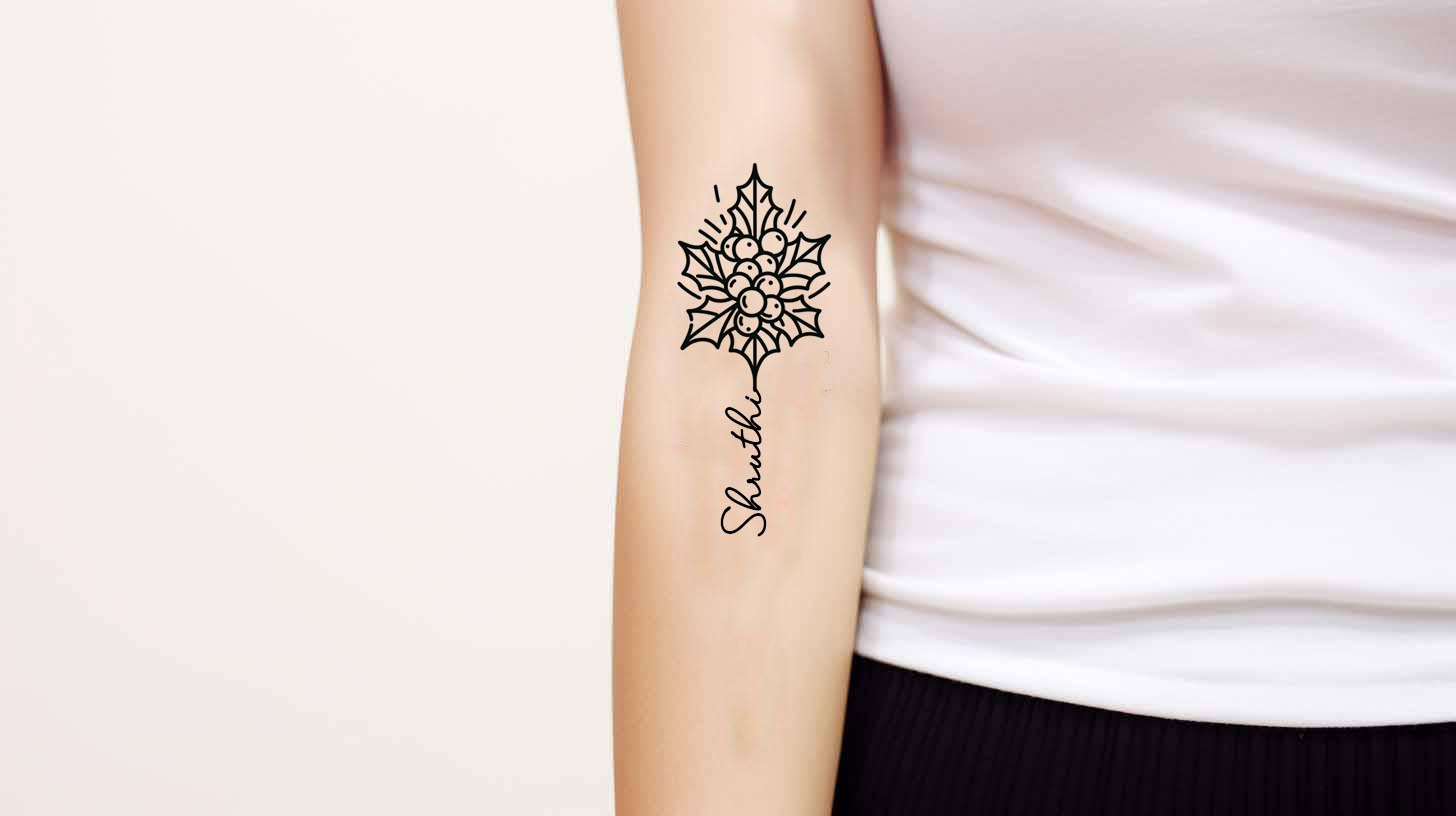 Holly Birth Flower Tattoo - Custom Birth Flower Tattoo Design Service
