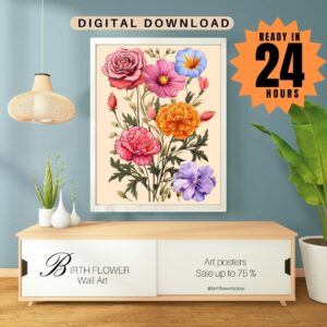 Personalized Birth Flower Bouquet Tattoo Wall Art - Custom Digital Download for Unique Floral Decor - Choose Your Family Birth Flowers