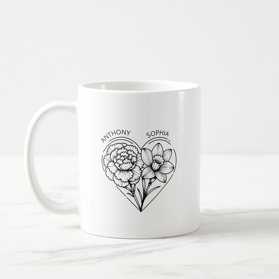 Carnation and Daffodil Tattoo Coffee Mug Gift For Her