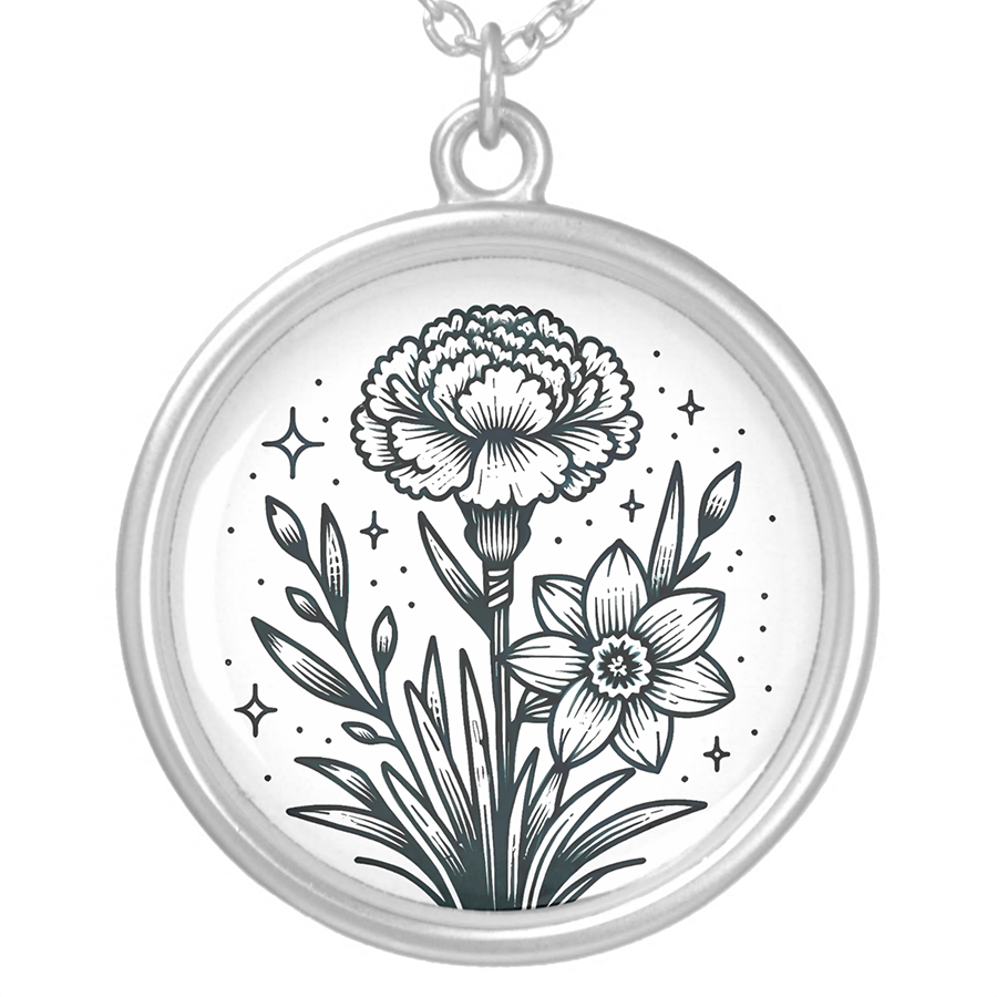 Carnation and Daffodil Tattoo Necklace Gift (Front)