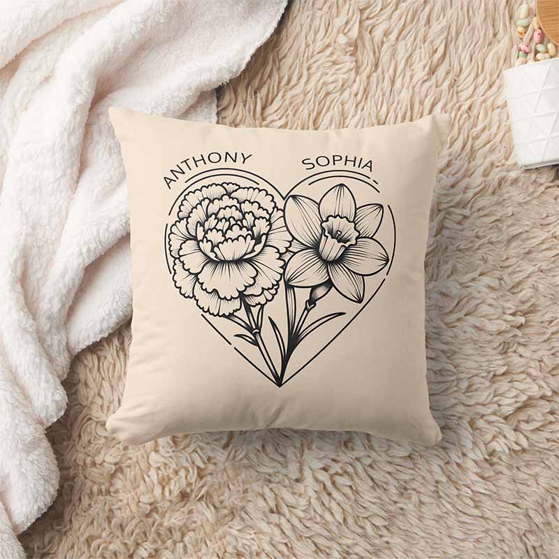 daffodil and carnation tattoo pillow