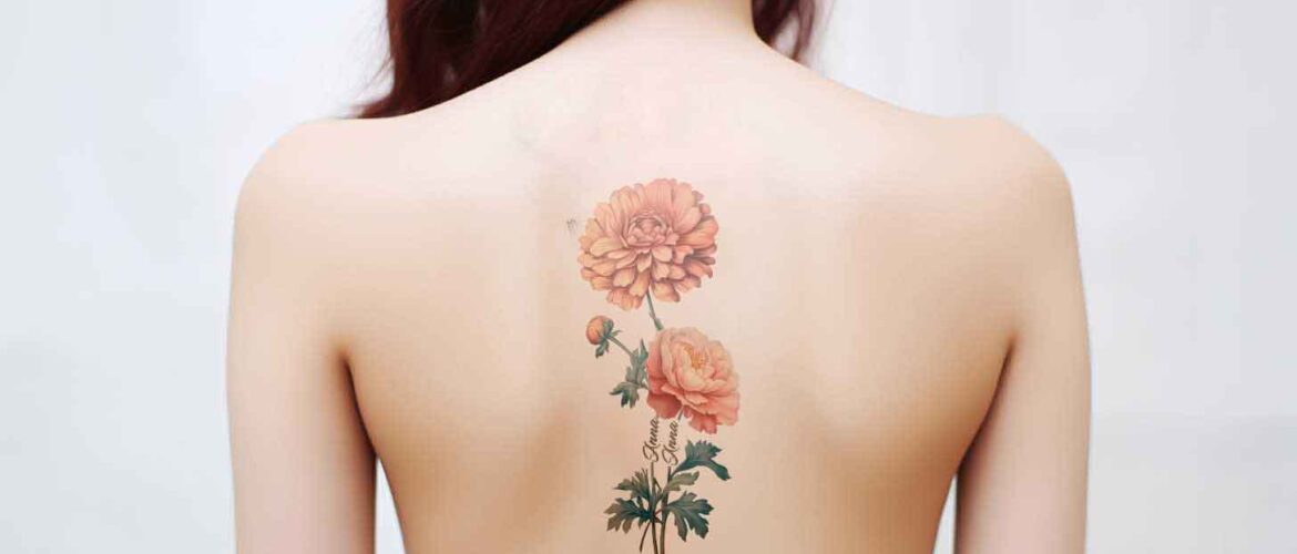 chrysanthemum and peony tattoo with name